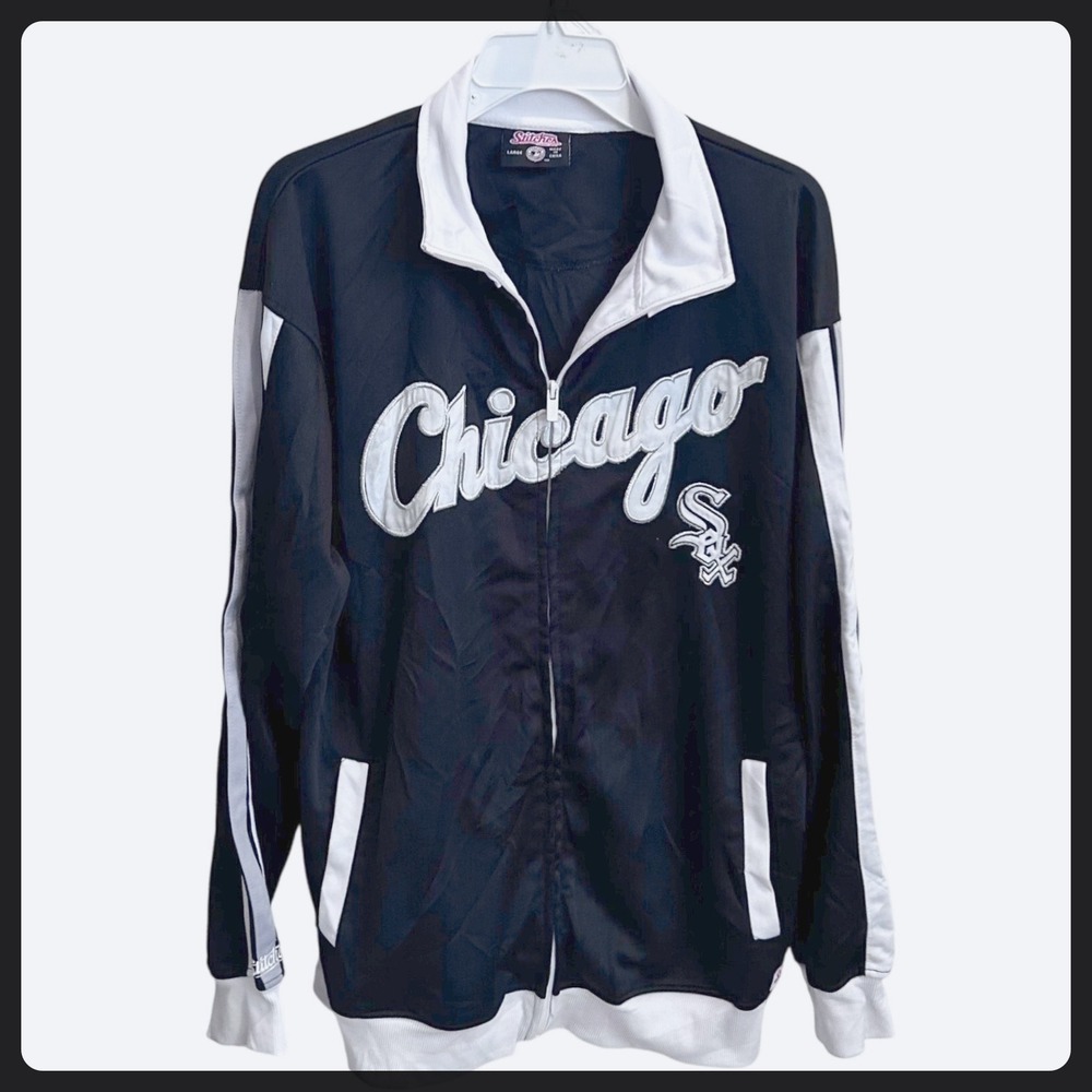 Stitches Chicago White Sox Baseball Track Jacket Full Zip Black White Sz Large